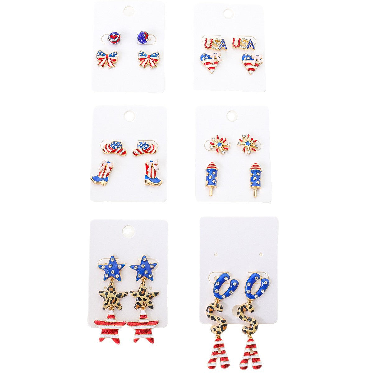 Wholesale American Star and Stripe Retro Oil-Drip Earrings Fashion Accessory Gift for Women