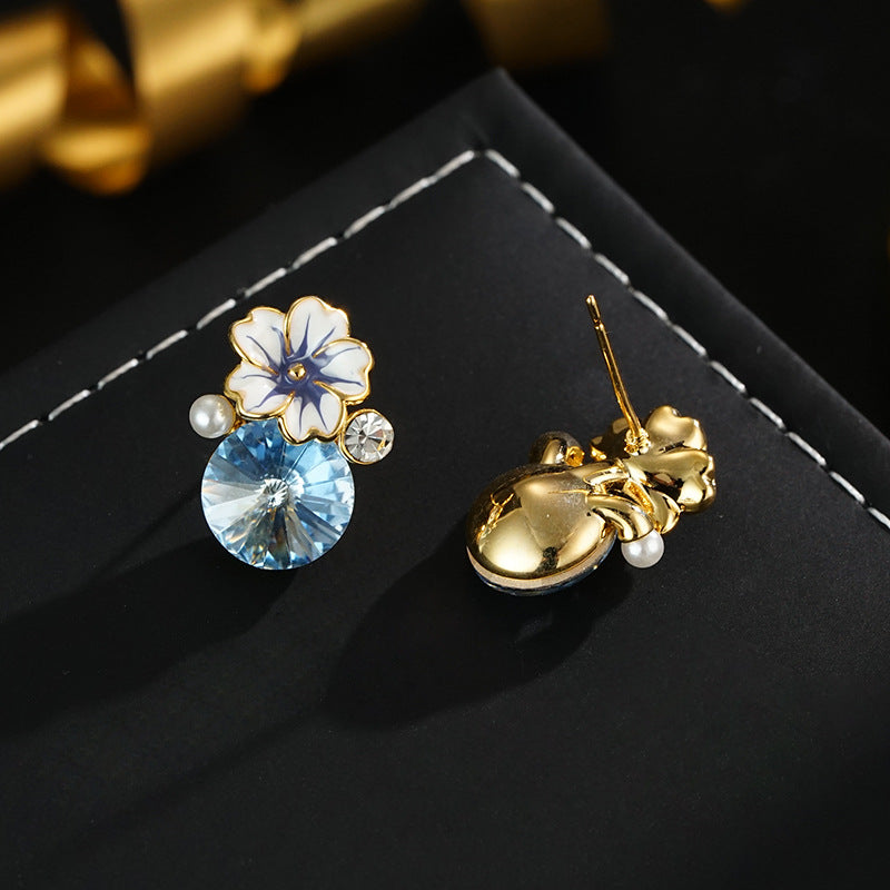 Wholesale  Camellia Drop Glaze Earrings S925 Silver Needle Retro Versatile Earrings