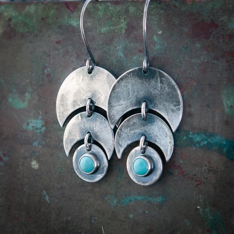 Wholesale Bohemian Crescent Turquoise Inlay Earrings - Trendy Vintage Metal Earrings for Party &  Gift