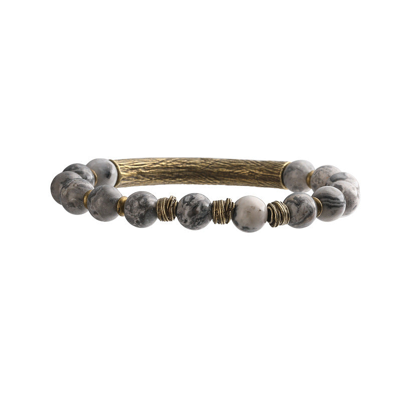 Wholesale White Turquoise Tiger Eye Stone Antique Gold Accent Beaded Bracelet Chinese Vintage Style Unisex Wedding Jewelry