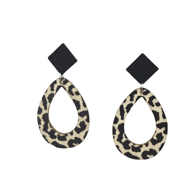 Wholesale Vintage Boho Leopard Zebra Print Wooden Earrings ACC-ES-FX008