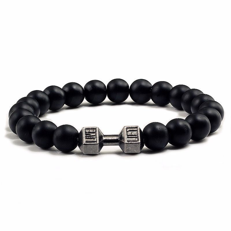 Wholesale Volcanic Stone Frosted Alloy Dumbbell Energy Beaded Elastic Bracelet Miyuki ACC-BT-ZhongH013