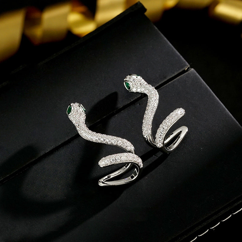 Wholesale  creative personality micro inlaid zircon snake-shaped ear clip earrings
