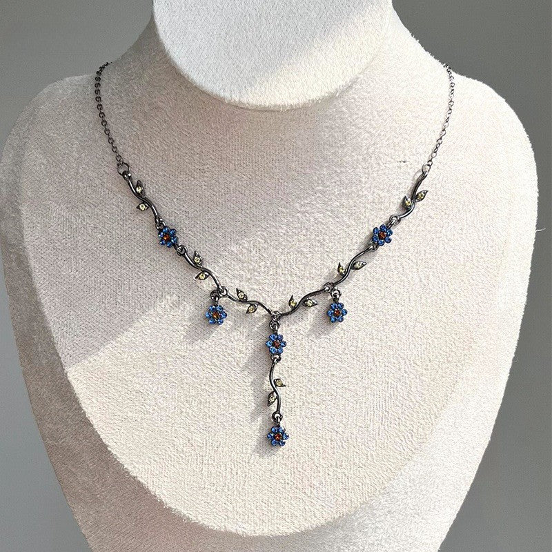 Wholesale Blue Little Plum Drop Glaze Necklace