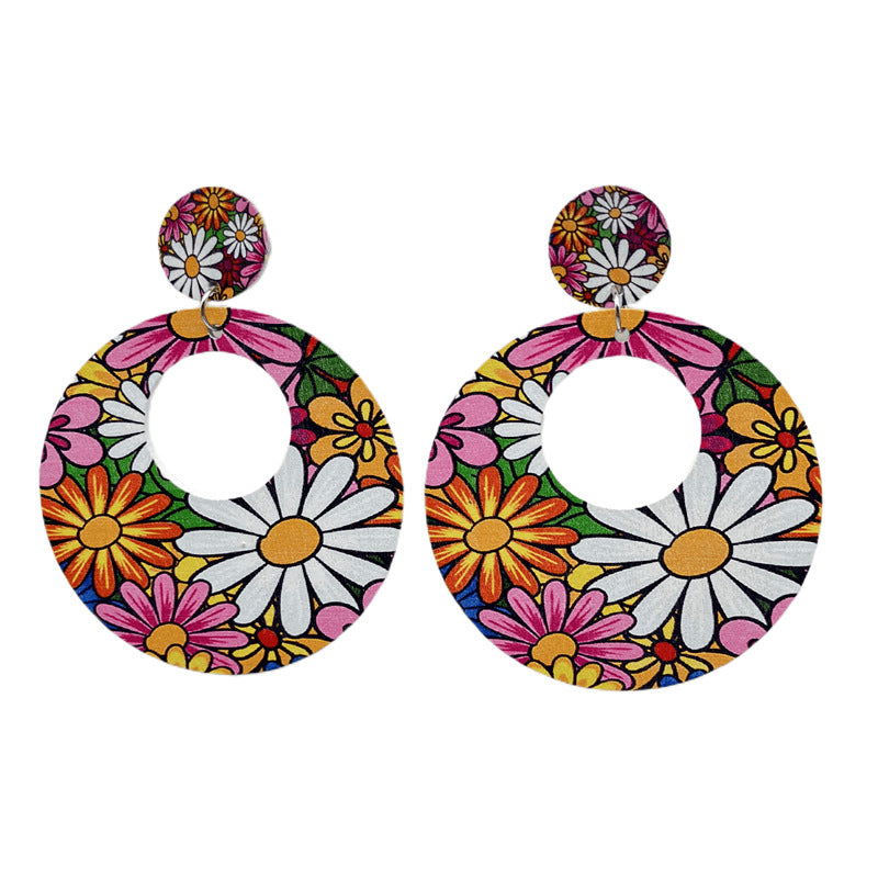 Wholesale Sun Flower Wood Hoop Earrings ACC-ES-FX035
