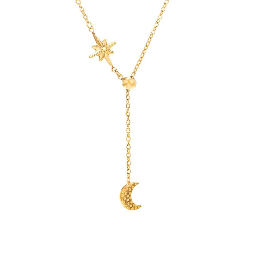 Wholesale  14K Gold Plated Fashion Star Moon Titanium Steel Necklace