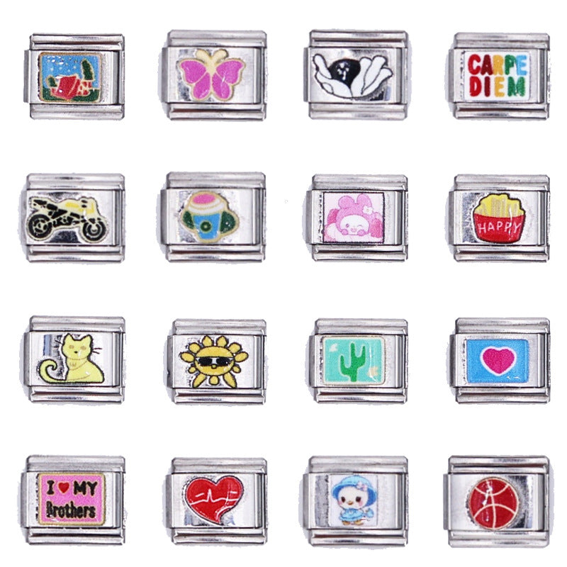 Wholesale Italian Charm Bracelet 9mm DIY Splicing Oil Printing Stainless Steel Composable Bracelet