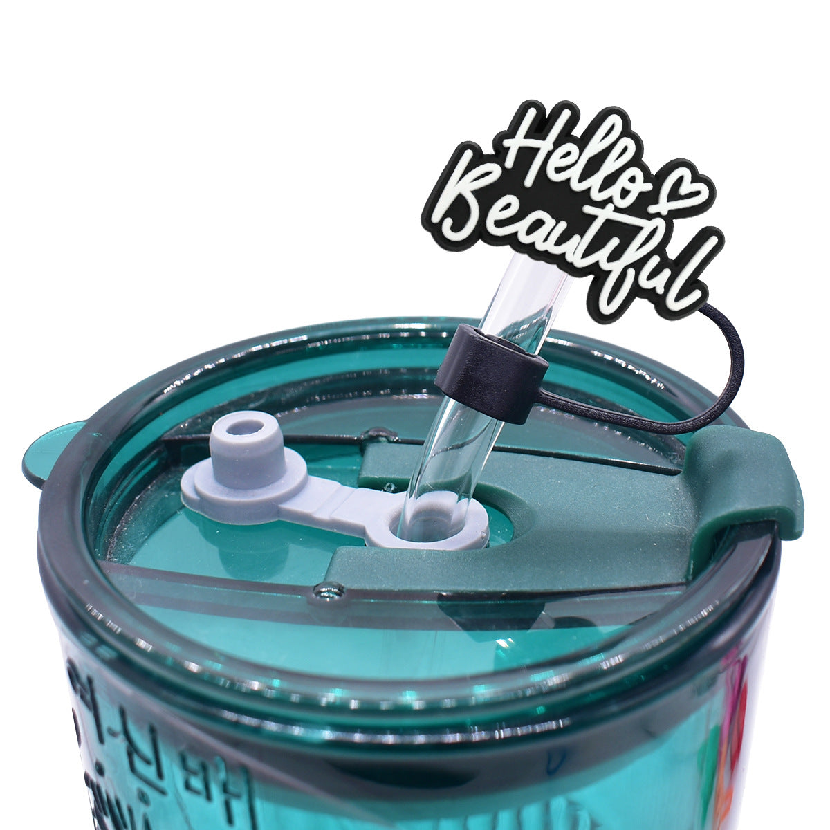 Wholesale  Random 100pcs  Colorful Phrase 10mm PVC Soft Straw Tube Cap