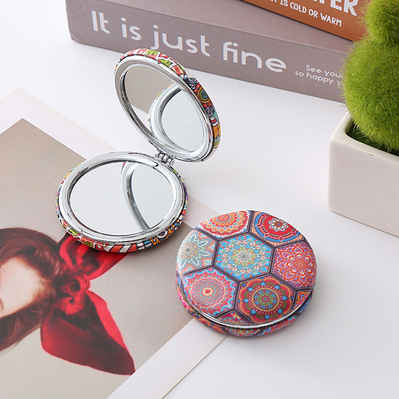 Wholesale Retro Bohemian Portable Round Double Sided Pu Bread Mirror ACC-MR-Haic003
