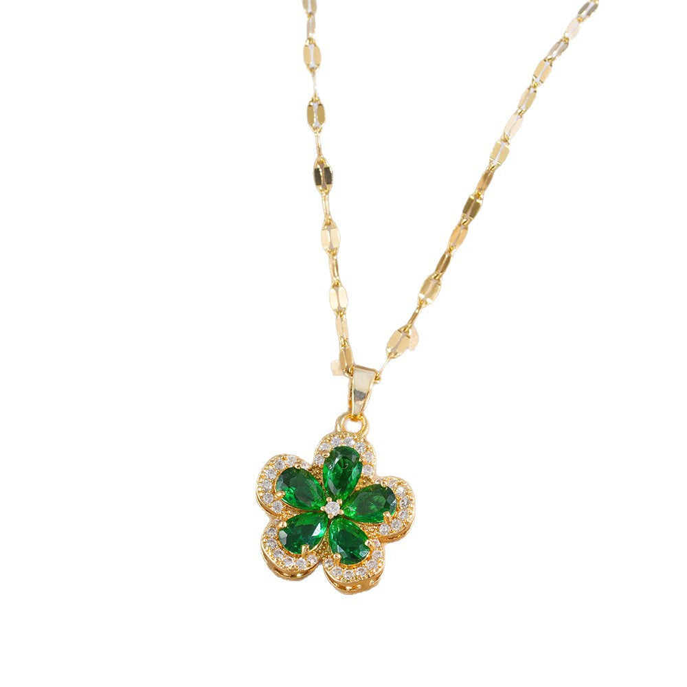 Wholesale Flower Pendant Necklace in Titanium Steel with Zircon,  Stylish Jewelry Accessory for Resale