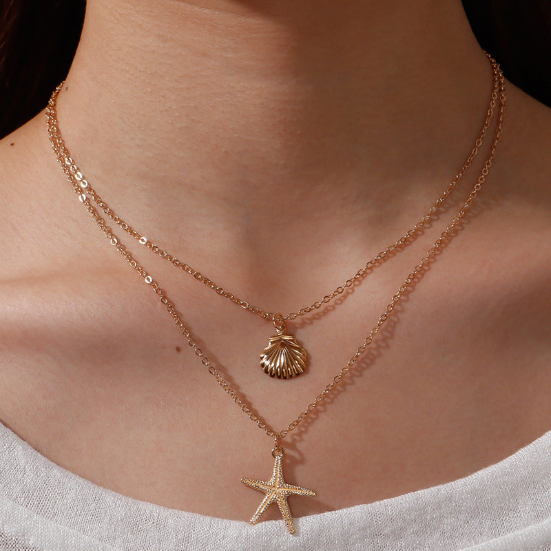 Wholesale Beach Shell Starfish Five-pointed Star Double Necklaces ACC-NE-YueSen001