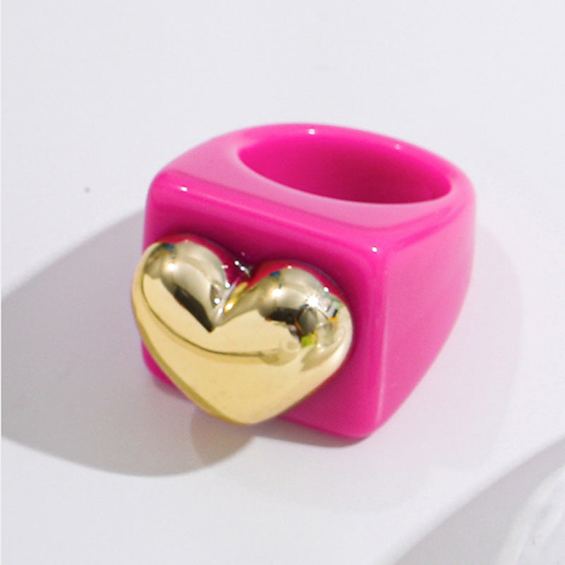 Wholesale resin ring  candy color love gold ring