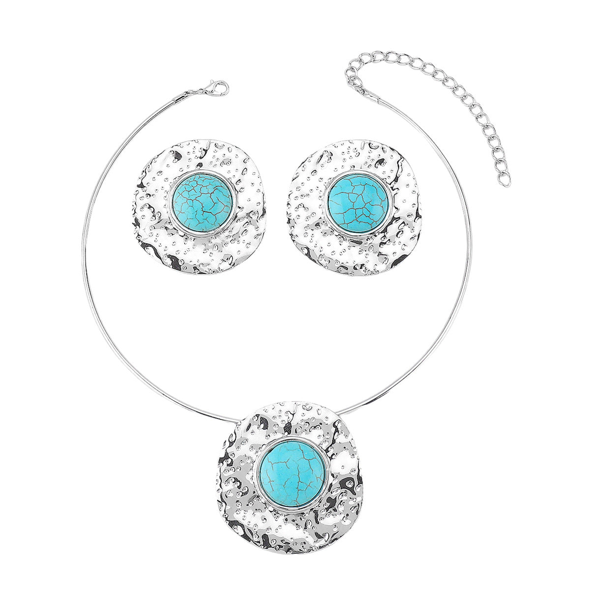 Wholesale Bohemian Exaggerated Trend Turquoise Pendant Personality Design Sense Geometric Jewelry suit