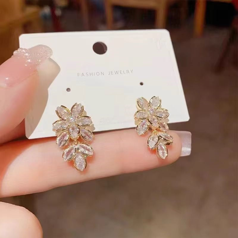 Wholesale Micro-inlaid Zircon Flower Tassel Earrings