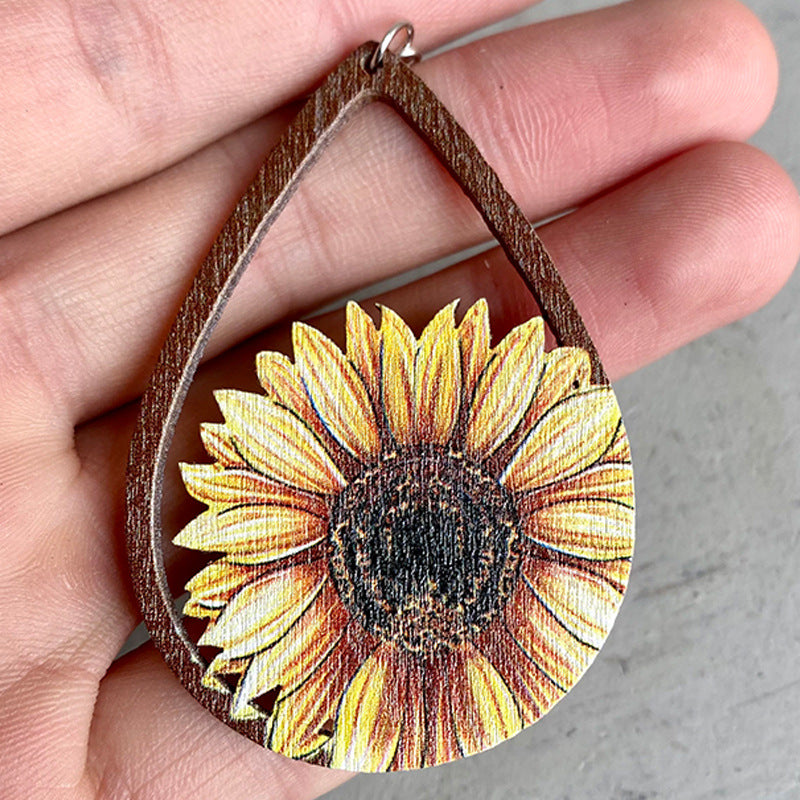 Wholesale 2pcs Wooden Sunflower Earrings