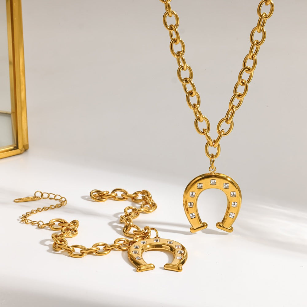 Wholesale Stainless Steel Horseshoe U Shape Necklace And Bracelet Set Everyday Fashion Jewelry