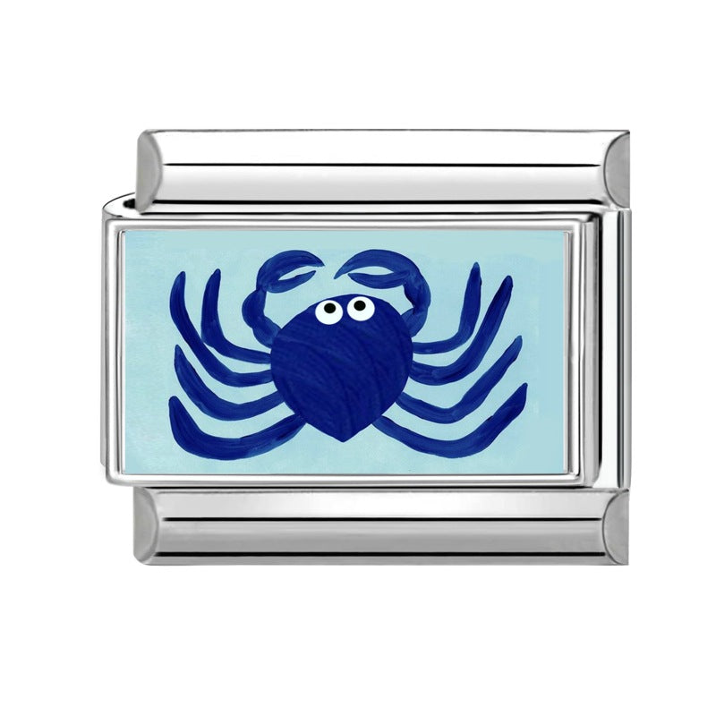 Wholesale Blue Eye Flower Crab Plane Theme DIY Modular Charm Bracelet Stainless Steel Fashion Jewelry Gift