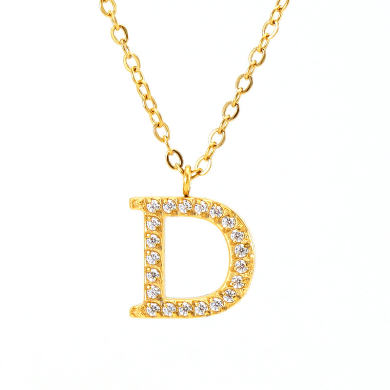 Wholesale  titanium steel diamond letter necklace English clavicle chain