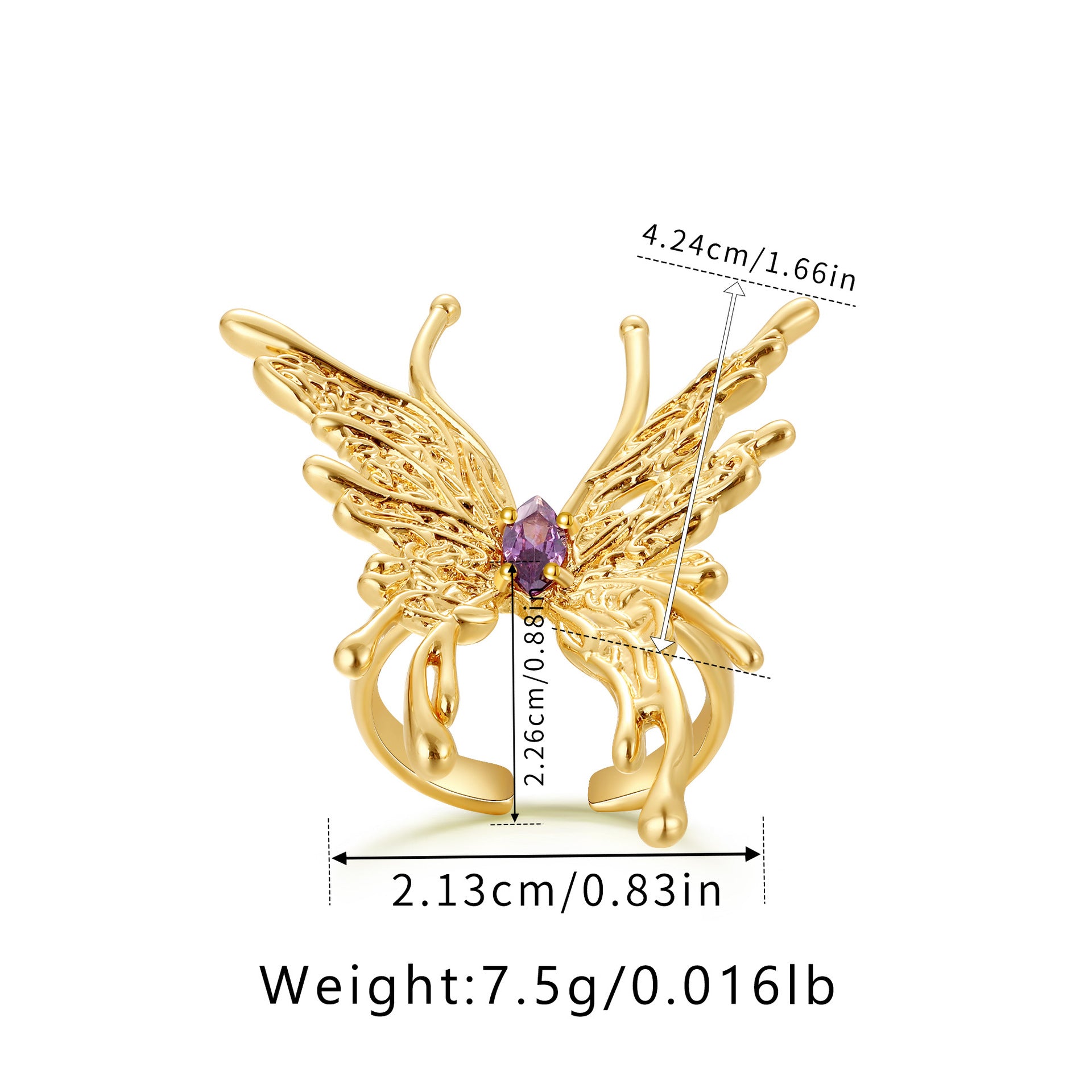 Wholesale Brass plated 18K real gold  ring animal butterfly design personality ring