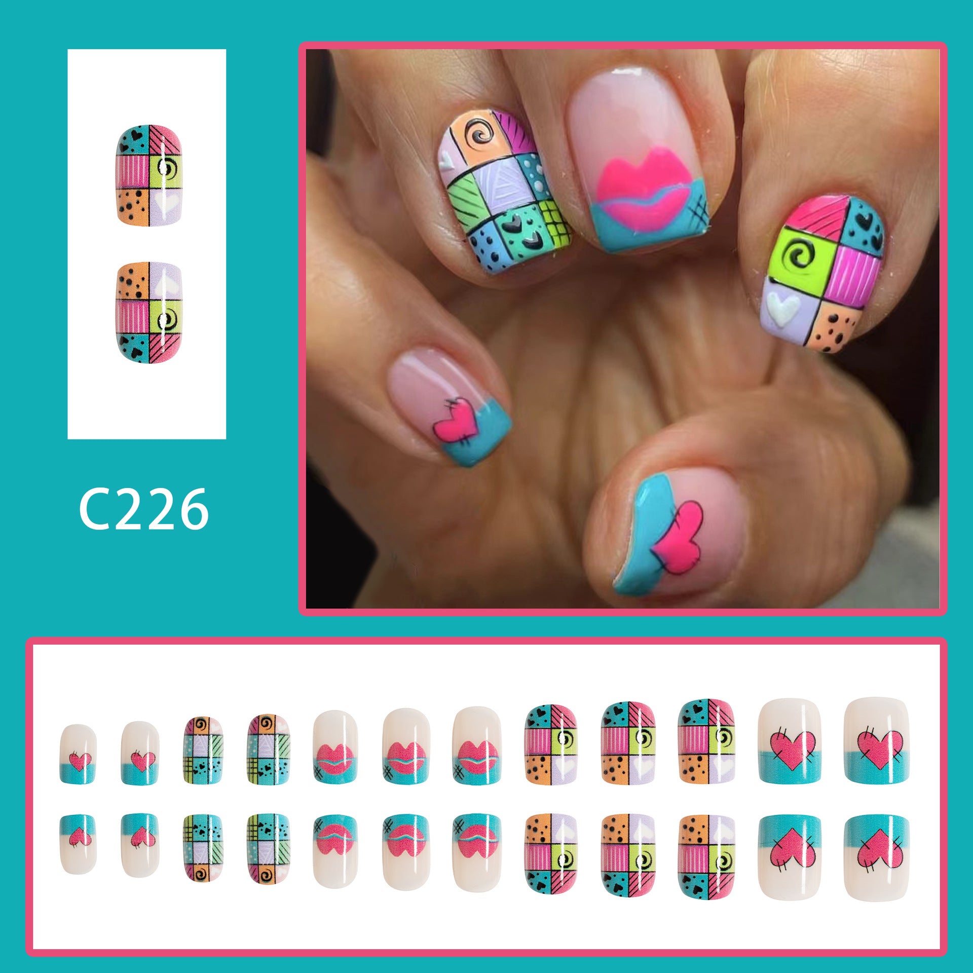 Wholesale 24 Pieces/box Valentine's Day Glossy Heart Red Pink Lips Manicure Press-on Nails Kits Nail Stickers ACC-NS-GuaiXL051