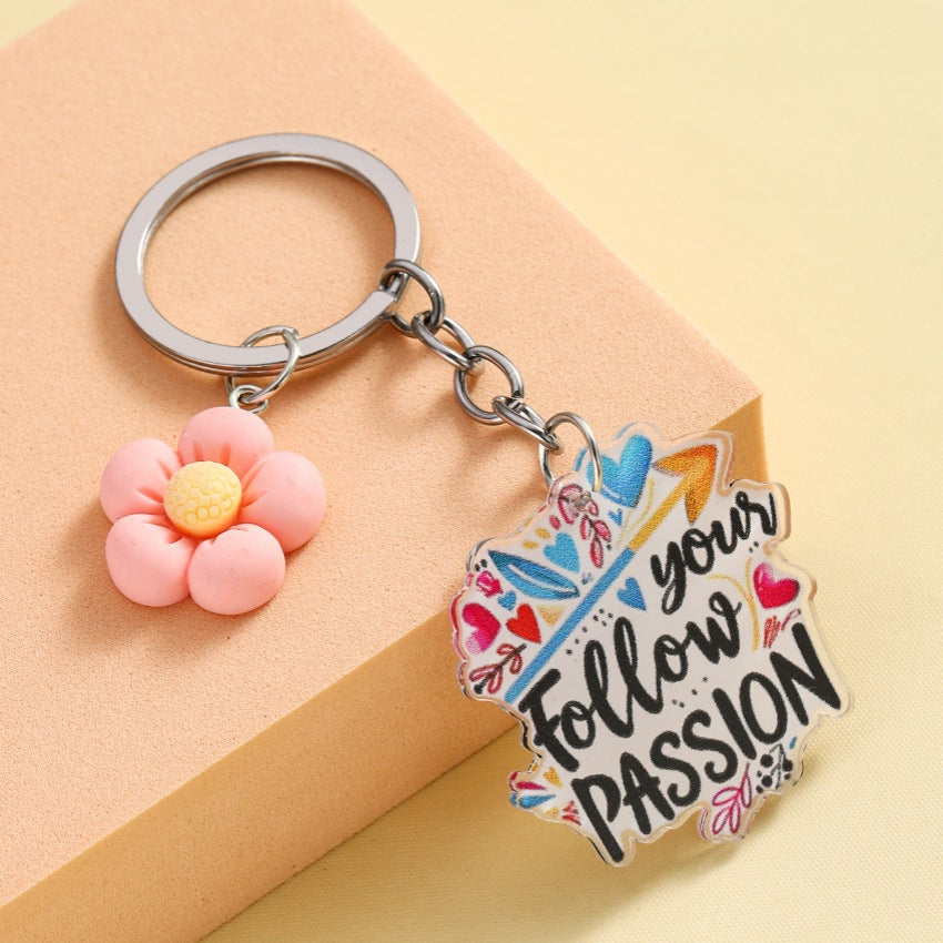 Wholesale Acrylic Inspirational Slogan Flower Keychain ACC-KC-RongR088