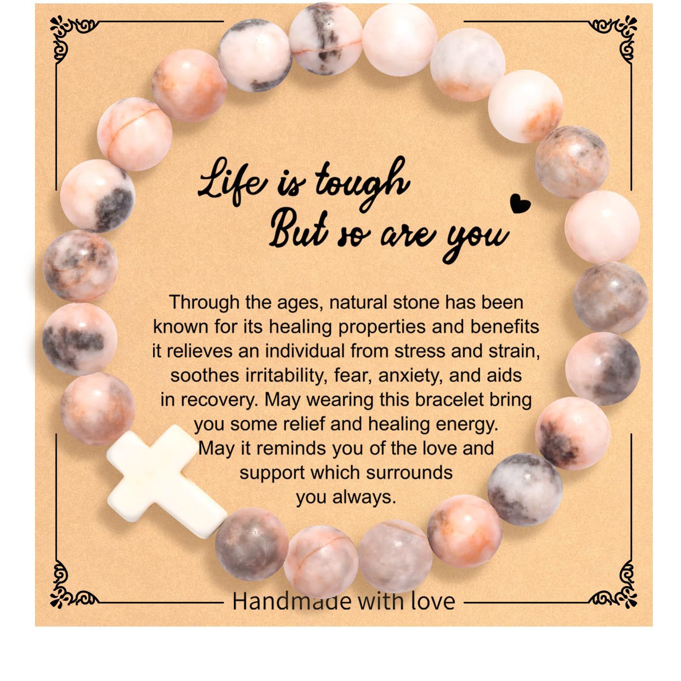 Wholesale Pink Zebra Cross Pendant Bracelet Natural Stone Women' s Jewelry Accessory Gift