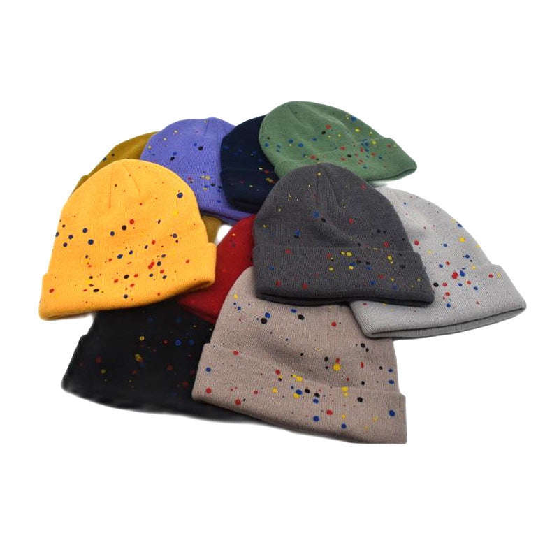 Wholesale  colorful polka dot graffiti knitted hat