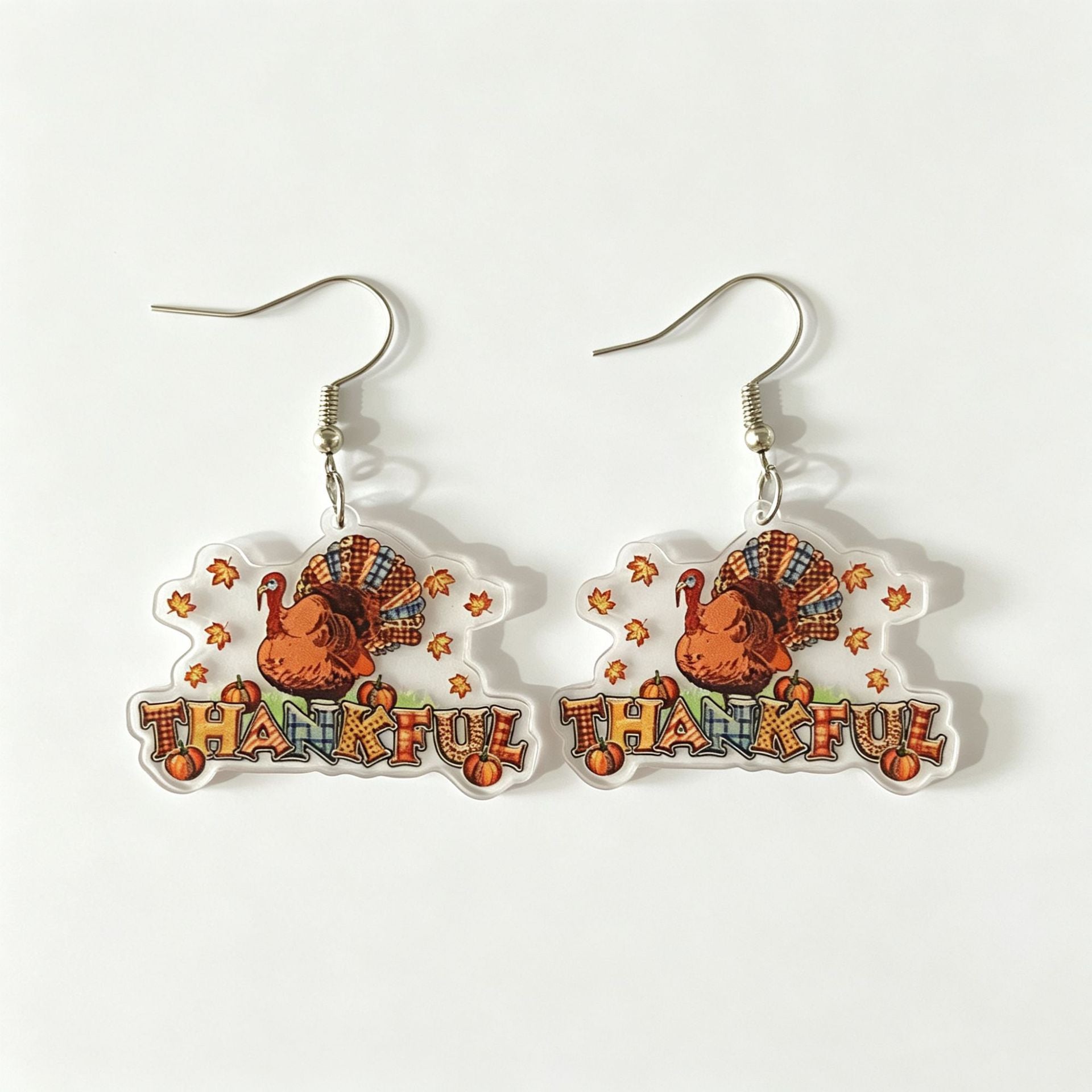 Wholesale Chic Thanksgiving Acrylic Earrings For Women Turkey Pumpkin Letter Design Jewelry Accessory Gift