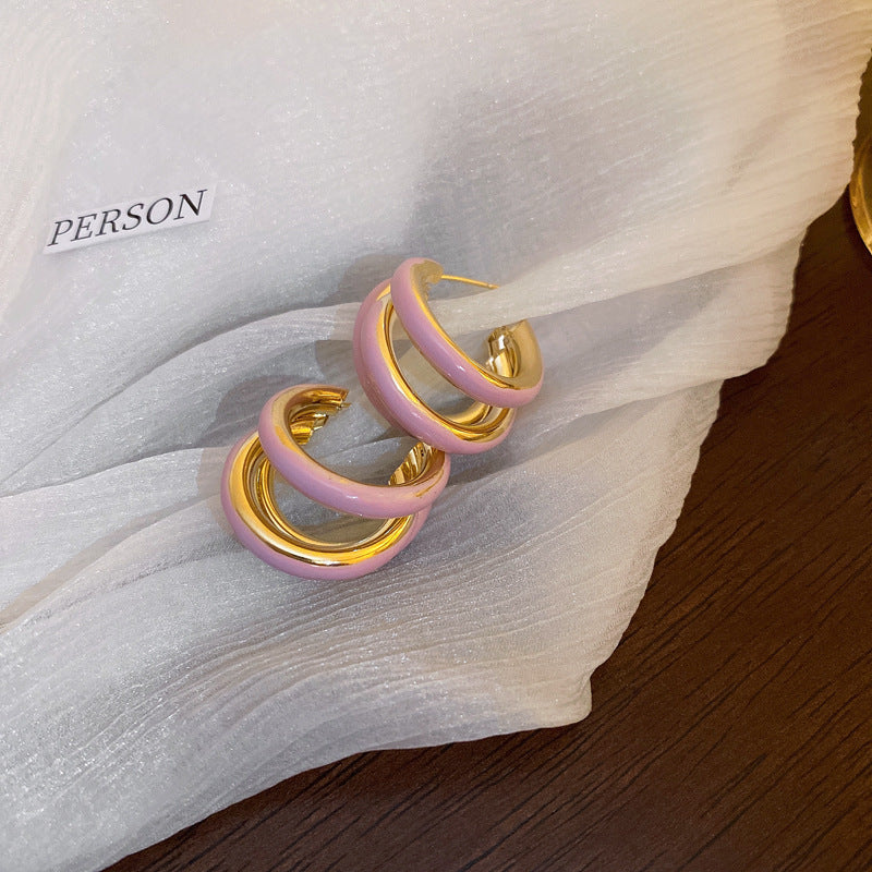 Wholesale Silver Needle Pink Pleated Love Flower Opal Pearl Earrings ACC-ES-Fengm005