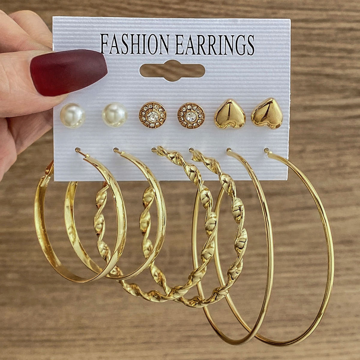 Wholesale Metal colorful geometric round retro earrings six-piece set