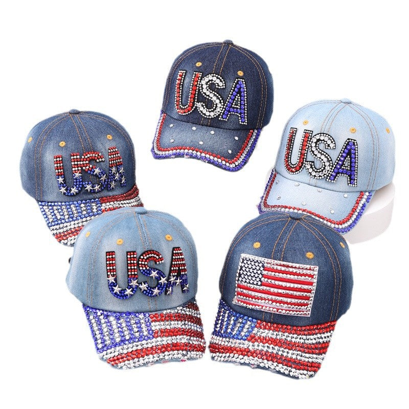 Wholesale  Flag Baseball Cap Five-pointed Star Point Drill USA Independence Day Cap