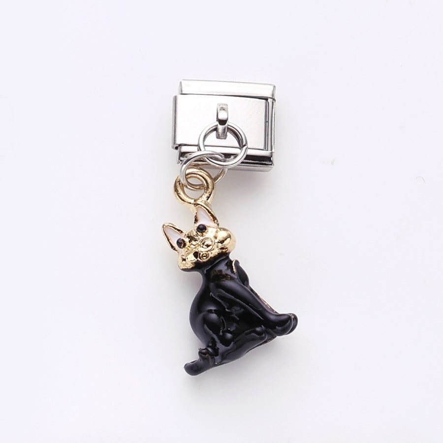 Wholesale 10pcs Love Butterfly Cat Pendant Italian Module DIY Stainless Steel Bracelet Accessories