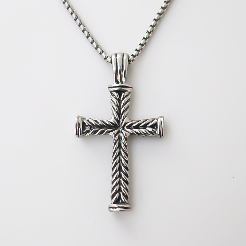 Wholesale Fashion Cross Pendant Necklace Electroplated Alloy Silver Tone Striped Design Everyday Jewelry Accessory