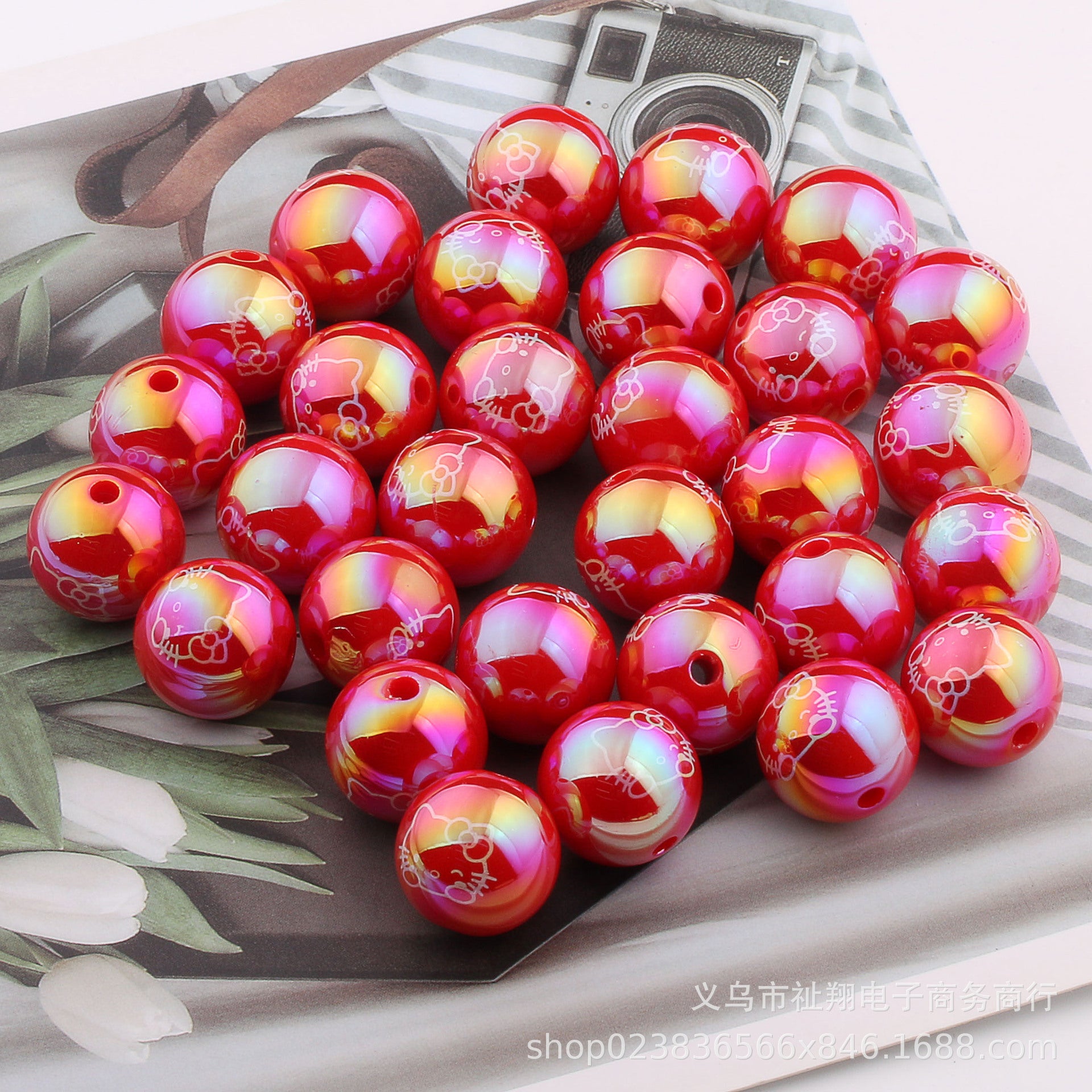 Wholesale 20pcs Acrylic Cartoon Printing UV Plated Color Straight Hole Round Beads DIY Accessories ACCVIP-BDS-ZhiXiang002
