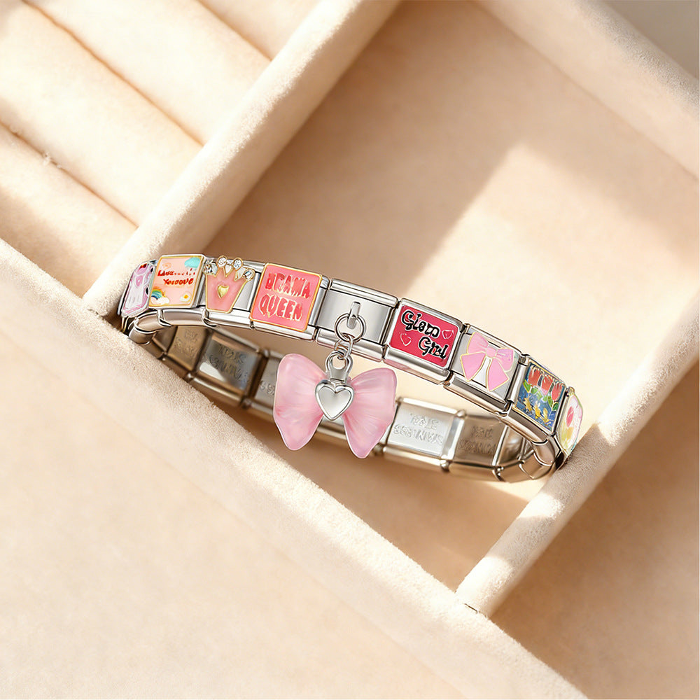 Wholesale 9mm Italian Charm Starter Bracelets DIY square Single Section Creative Stainless Steel Composable Bracelet