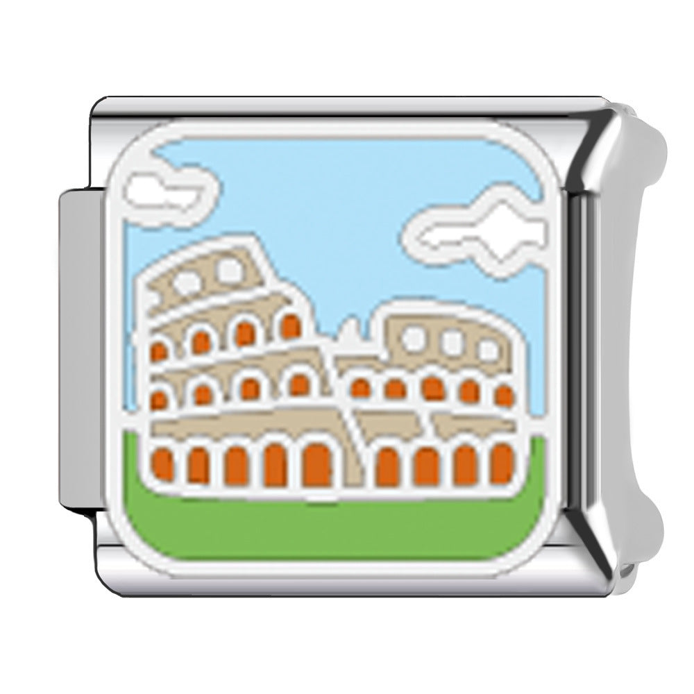 Wholesale   Italian Charm Bracelet 9mm DIY Egyptian pyramid landmark Creative Stainless Steel Composable Bracelet