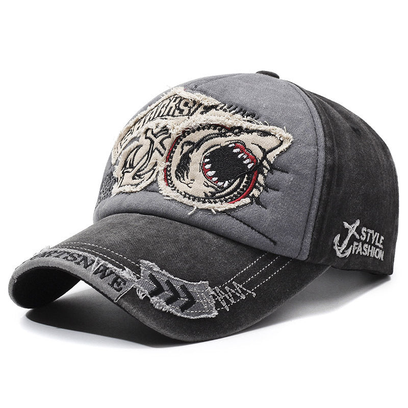 Wholesale Embroidered Shark Baseball Cap Distressed Hip Hop Style Adjustable Sun Hat Trendy Streetwear Accessory For Men And Women Boutique Resale