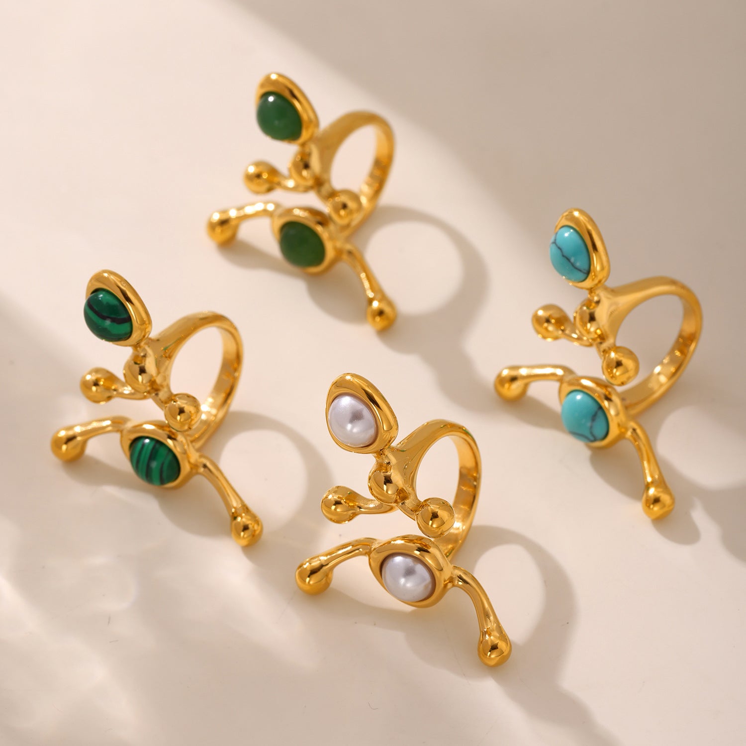 Wholesale Stainless Steel  Exaggerated Irregular Shaped Inlaid Beads Natural Stone Ring