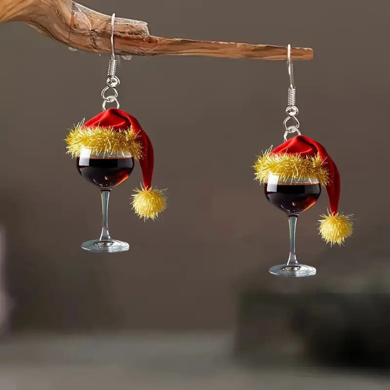 Wholesale Christmas hat wine glass acrylic earrings