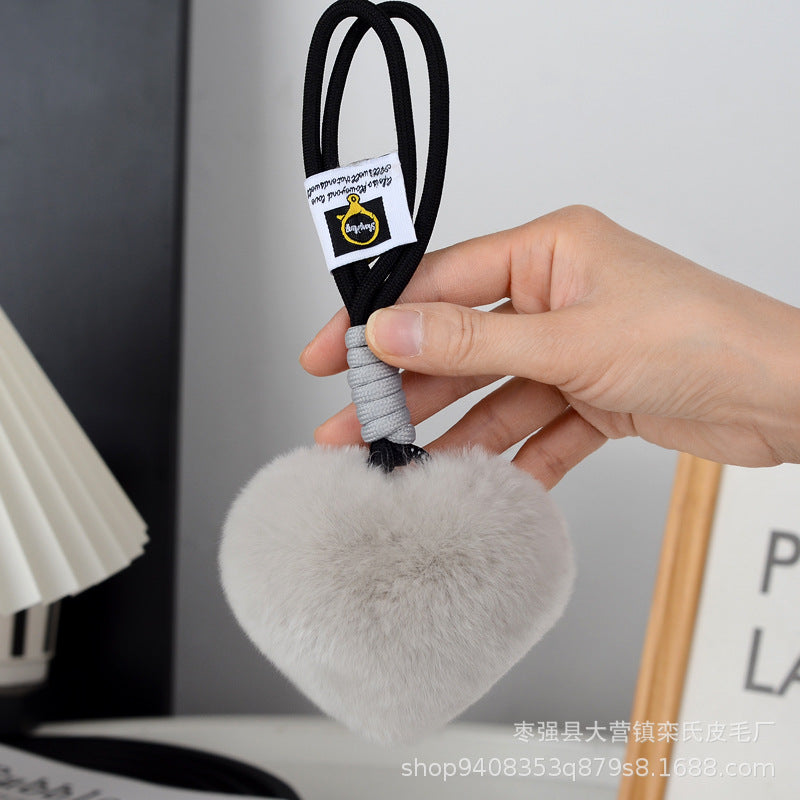 Wholesale Cute Real Rex Rabbit Hair Love Hand Rope wristlet keychain