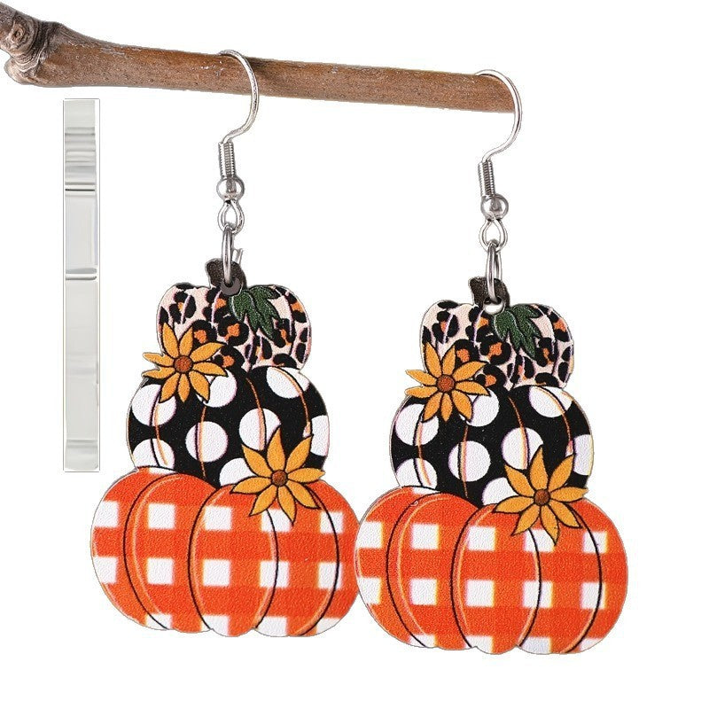 Wholesale Autumn Thanksgiving Pumpkin Polka Dot Plaid Acrylic Earrings