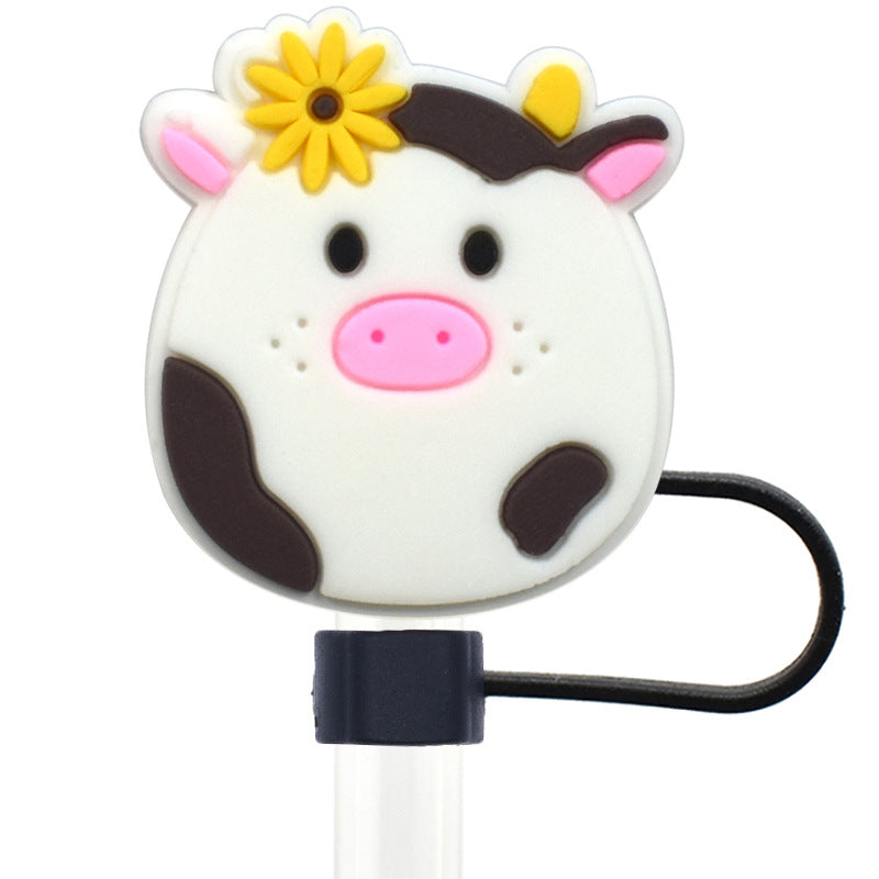 Wholesale Random 100pcs Cartoon Cute 10mm PVC Soft Straw Tube Cap ACC-SCR-RYY083