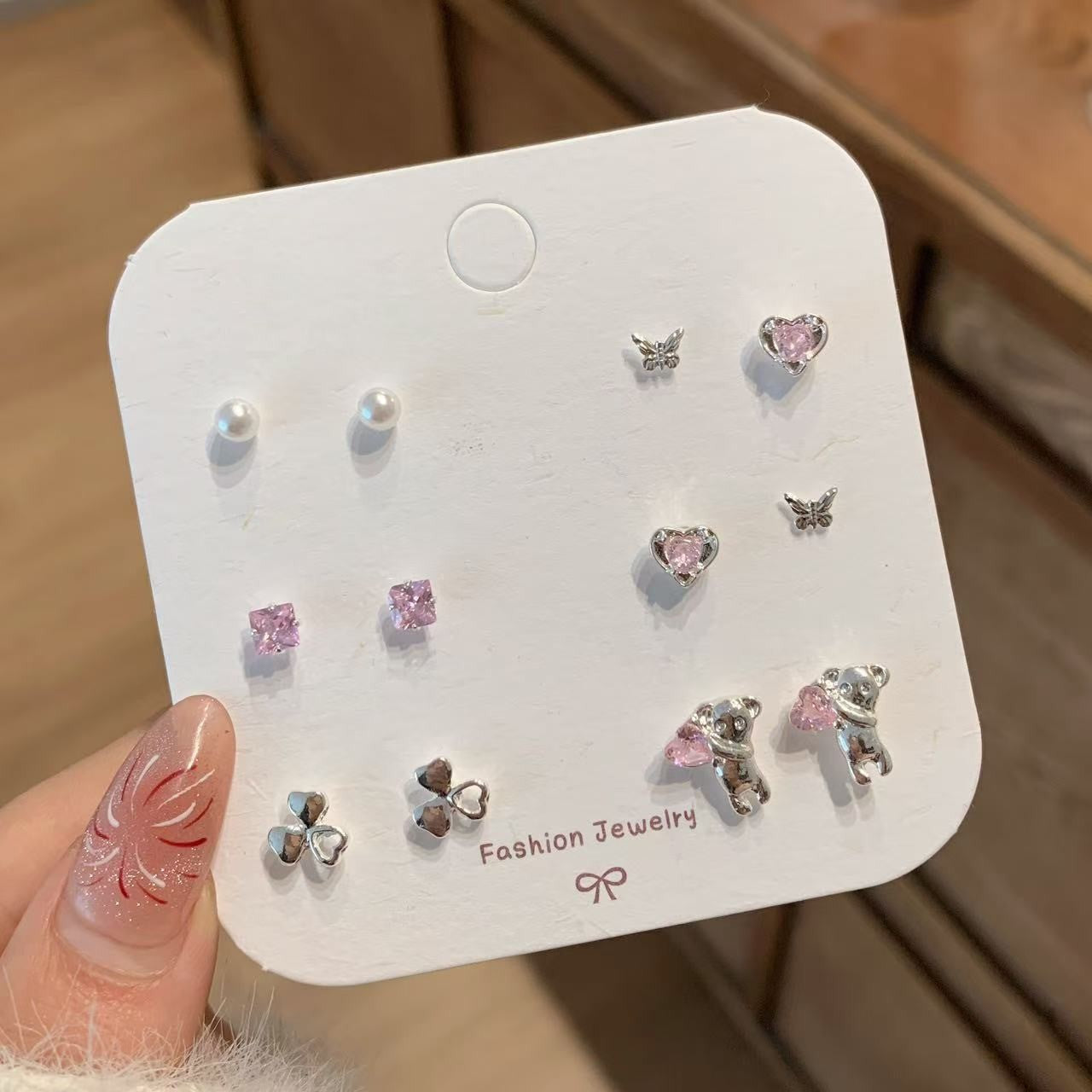 Wholesale Summer butterfly earrings set versatile exquisite zircon pink earrings