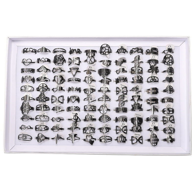 Wholesale Random 5pcs Stainless Steel Mixed Multi-color Flower Ring Hollow Rings ACC-RS-Banlan001