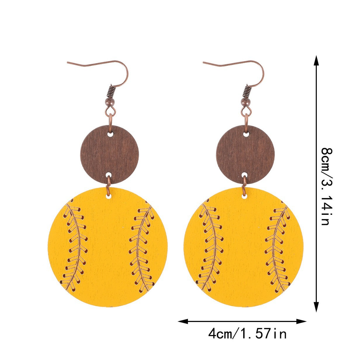 Wholesale Trendy Wooden Baseball Pattern Earrings for Women Geometric Sphere Design Boutique Resale Jewelry Accessory