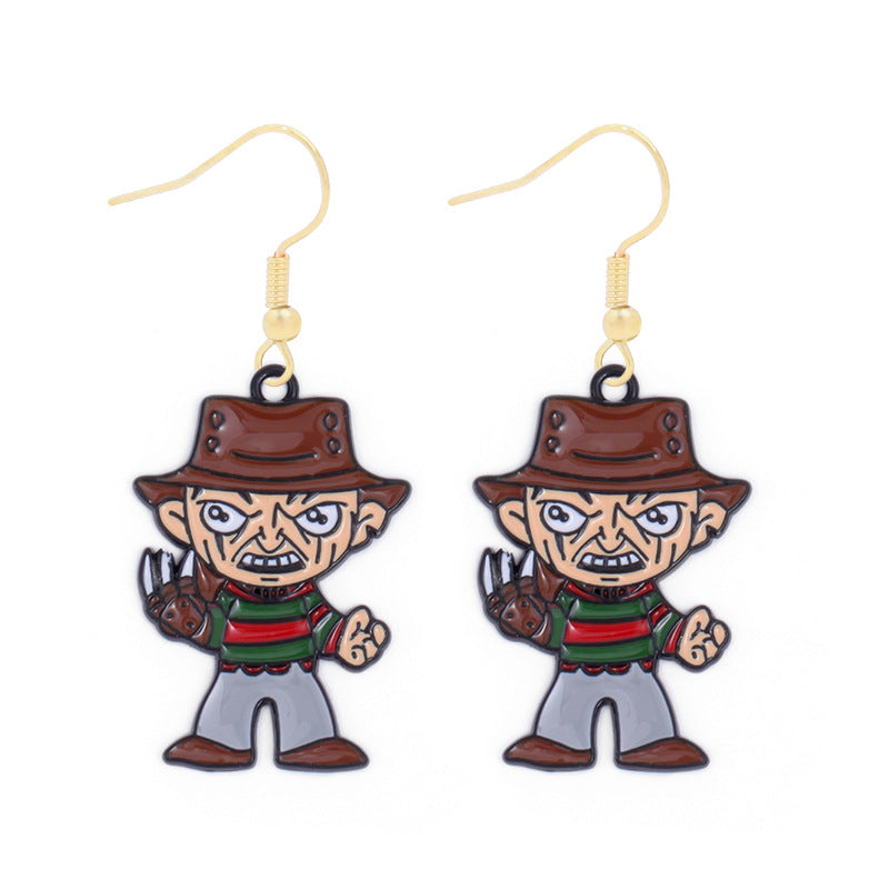 Wholesale Halloween Alloy Oil Drop Horror Pirate Skull Pumpkin Earrings ACC-ES-BinLi008