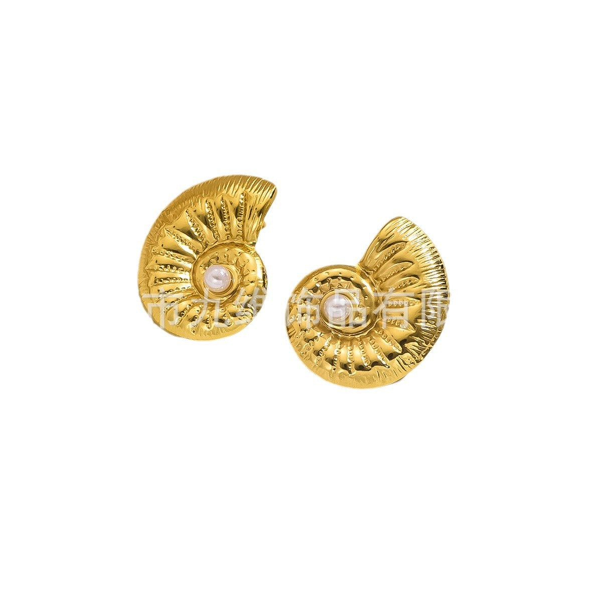 Wholesale Light Luxury Stainless steel High-end Conch Texture Earrings