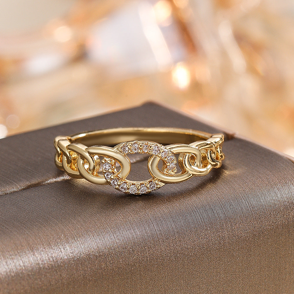 Wholesale Gold Copper Zircon Geometric Open Ring Chic Jewelry Accessory For Women S Gift And Resale