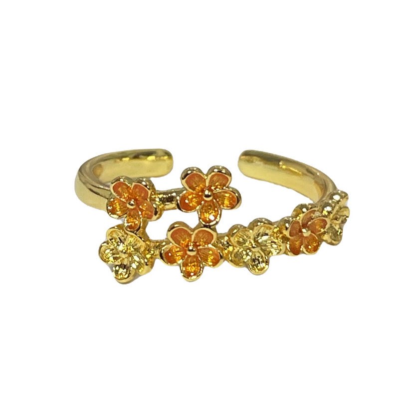 Wholesale Retro  Flower Leaf Dropping Glaze Fashion Opening Ring