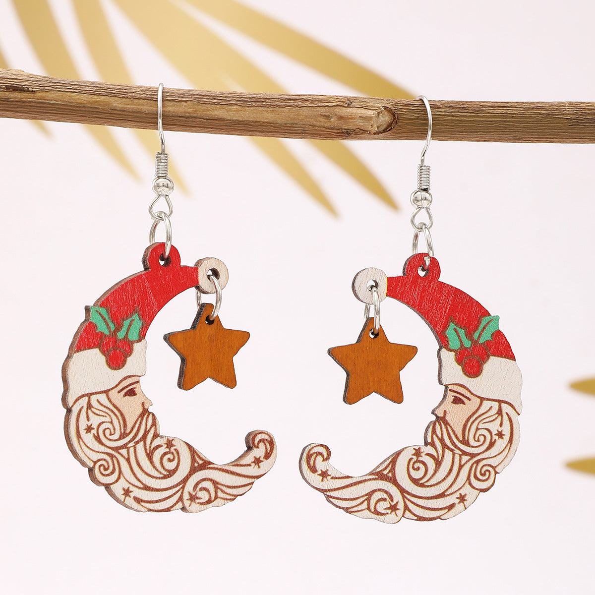 Boucles d'oreilles en gros de Noël en bois en bois étoiles